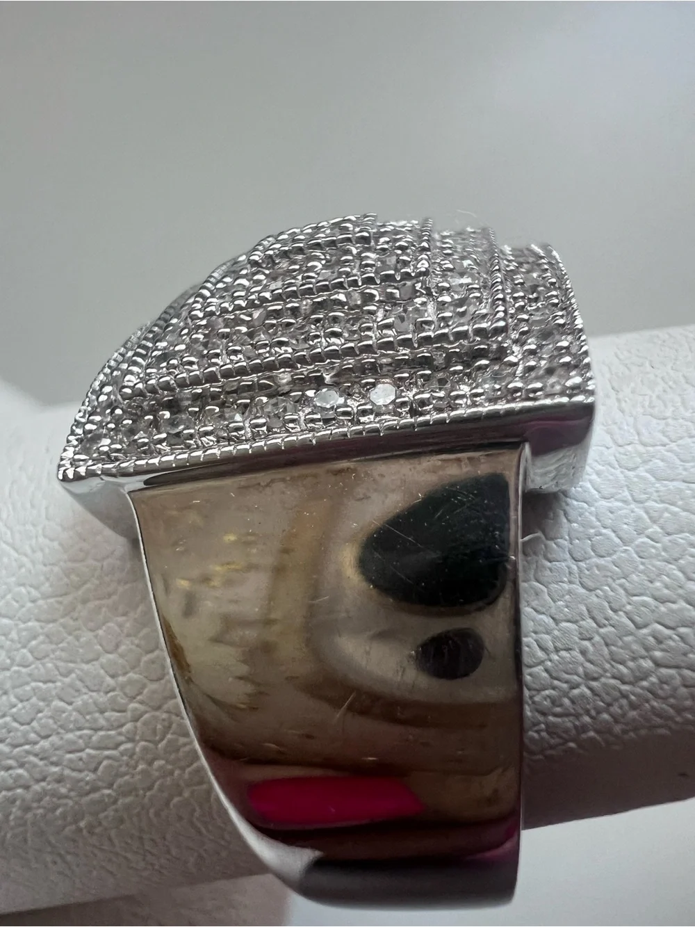 Sterling Silver Pave Diamond Geometric Design Ring Size 8